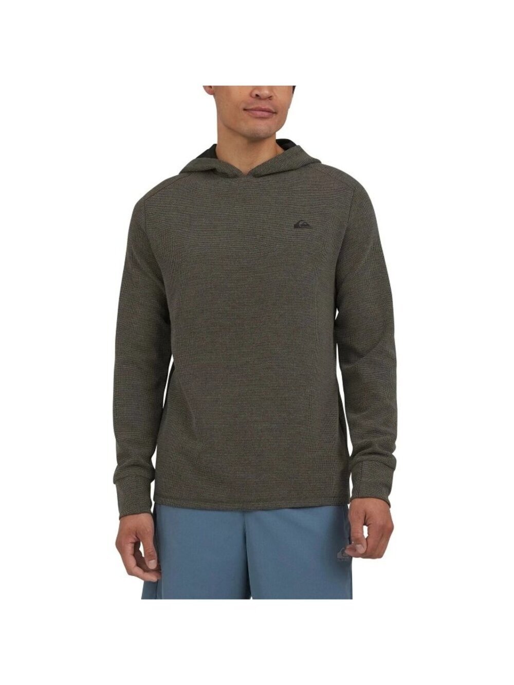 NWOT Quiksilver Mens Gray Waffle Knit Hoodie Large Regular Fit Polyester Blend